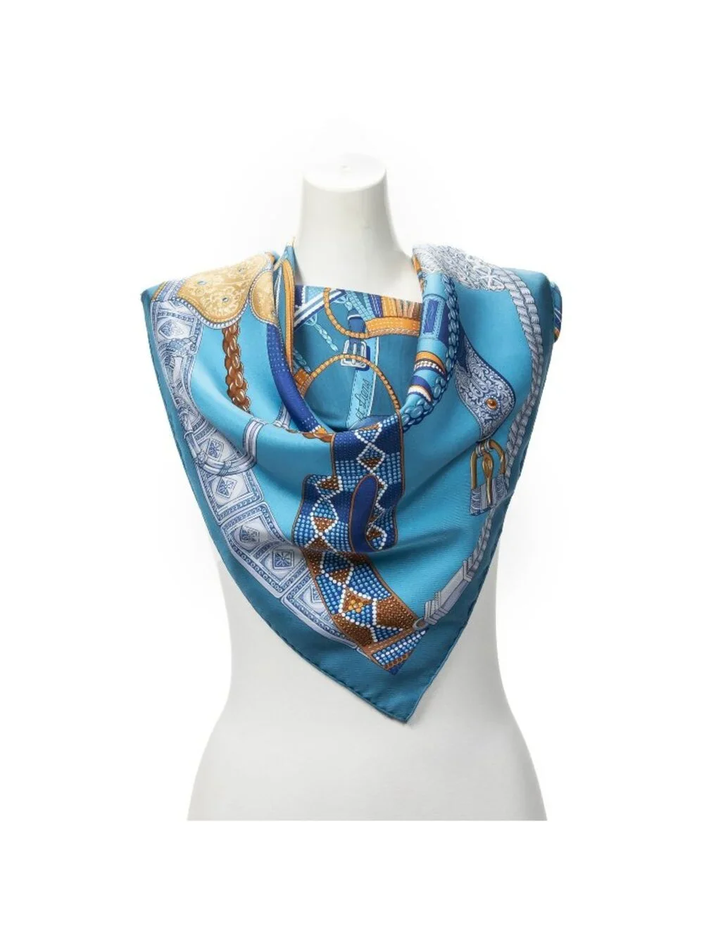 Hermes Scarf Teal Orange Blue Silk